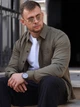 Мужская рубашка классическая однотонная Tencel Comfort Оливковая M - изображение 5