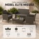 Комплект садових меблів MEBEL ELITE MISSISII зі штучного ротанга, набір для тераси, саду, балкона, альтанки та зони біля басейну, зі скляним столом, диваном, кріслами й водонепроникними подушками, сірий - зображення 3