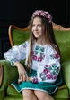 Вишиванка для дівчинки Королівська рожево-зелена 116 - изображение 2