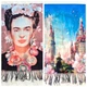 Оригинальный кашемировый двухсторонний шарф палантин Арт-Картины 016 голубой-персиковый - изображение 3