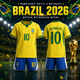 Форма футбольна дитяча Brazil 2026 Neymar JR 10 жовта синя комплект футболка та шорти розмір 18 — зріст 100–110 см - изображение 1