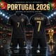Форма футбольна дитяча Portugal 2026 Ronaldo 7 чорна золота комплект футболка та шорти розмір 18 — зріст 100–110 см - зображення 1
