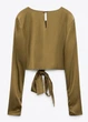 Блуза ZARA атласная укороченная с завязками спереди M - изображение 2
