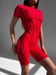 Спортивный женский полукомбинезон Zip Premium с акцентными силуэтными швами и коротким рукавом низ - велосипедки Открытая спина Без пуш-ап L Красный (Zip109RedL) - изображение 8