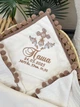 Крыжма для мальчика Family Tradition велюровая махра пике косичка с вышивкой и бахромой 100х100 см молочная Шоколадная бахрома - изображение 2