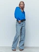 Сорочка вільного крою з широкими манжетами синя Zara розмір XS - зображення 4