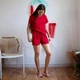 Женский комплект футболка и шорты красный 54 однотонный FW1SK5-Red-54 Ladan - изображение 2