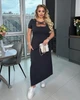 Летнее повседневное длинное платье женское прямого кроя однотонное стрейч кулир 95% хлопок 42-46 графит (темно-серое) - изображение 4