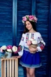 Спідниця для дівчинки Гуцульська синя 158 - изображение 1