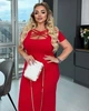 Летнее повседневное длинное платье женское прямого кроя однотонное стрейч кулир 95% хлопок 42-46 красное - изображение 4