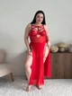 Боді з декоративними ремінцями та спідницею Plus Size, Червоний, 3XL - изображение 1