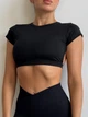 Спортивный женский топ-футболка SportPro Open Back с эффектной открытой спиной и чашками Crop T-shirt M Черный (Top51BlackM) - изображение 1