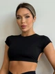 Спортивный женский топ-футболка SportPro Open Back с эффектной открытой спиной и чашками Crop T-shirt M Черный (Top51BlackM) - изображение 3