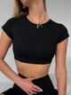 Спортивный женский топ-футболка SportPro Open Back с эффектной открытой спиной и чашками Crop T-shirt M Черный (Top51BlackM) - изображение 4