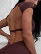 Спортивний жіночий топ-футболка SportPro Open Back з ефектною відкритою спиною та чашками Crop T-shirt L Шоколад (Top51ChocoL) - зображення 7