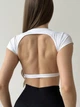 Спортивный женский топ-футболка SportPro Open Back с эффектной открытой спиной и чашками Crop T-shirt M Белый (Top51WhiteM) - изображение 7
