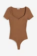 Боді-топ у рубчик H&M 1171542004c68 XS коричневий (100014094) - зображення 1