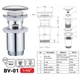 Донный клапан Zerix BV-01 Click-Clack 1 1/4" для умывальника, хром глянцевый (ZX6017) - изображение 8