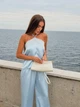 Женский костюм стильный шелковый с кружевом голубой 42-46 с1525.1345 - изображение 5