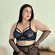 Женский комплект нижнего белья PLUS SIZE с топом и трусиками и юбкой и гартерами 3XL Синий (DO4087) - изображение 4