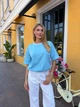 Жіноча бавовняна футболка оверсайз із контрастною горловиною Flawless Femme, Блакитний One Size Oversize - зображення 1