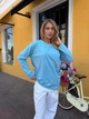 Жіночий бавовняний лонгслів оверсайз із необробленим краєм Flawless Femme, Блакитний One Size Oversize - изображение 7