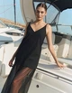 Чорное льняное платье с прозрачной сеткой Linen Veil Dress 449 L - изображение 7