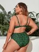 Жіночий роздільний купальник бікіні Plus Size з високими плавками леопардовий 3XL зелений - зображення 2