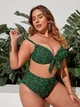 Жіночий роздільний купальник бікіні Plus Size з високими плавками леопардовий 3XL зелений - зображення 3