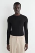 Лонгслів чоловічий COS slim ribbed cotton long-sleeved t-shirt 1318643002 M Чорний - изображение 1