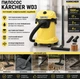 Пилосос Karcher WD 3 1000 Вт, 17 л, для сухого та вологого прибирання, жовтий - зображення 2
