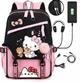 Шкільний підлітковий рюкзак з USB і хутряним помпоном для дівчинки Kitty - изображение 1