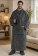 Длинный плед-халат Oversize 140×170 см с широкими рукавами, большим передним карманом, из мягкого полиэстера для дома, дачи, террасы и путешествий - изображение 3