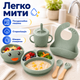 Детская посуда силиконовая ЭКО 6 предметов детский набор посуды на присосках тарелка детская чашка вилка и ложка BRS Зеленая - изображение 6