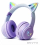 Беспроводные наушники Onvyx BT612I с кошачьими ушками, RGB-подсветкой, Bluetooth 5.3, FM-радио, MicroSD, AUX, складные Purple - изображение 1