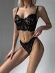 Кружевной комплект с корсетом, трусики стринги, черный, M - изображение 1