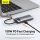 USB-хаб Baseus Metal Gleam Series 4-in-1 Multifunctional Type-C Hub Docking Station Gray (CAHUB-CY0G) [75254] - изображение 6