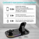 Беспроводная зарядная док станция для телефона самсунг часов наушников 3 в 1 универсальная зарядка для телефонов samsung galaxy watch buds QINETIQ S6 LED Clock RGB 30W докстанции с часами и подсветкой черная + адаптер в подарок - изображение 7