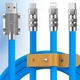 Кабель-тройник для быстрой зарядки Type-C/Lightning(IPhone)/Micro-usb 120w 6A (120 см) голубой, USB 3в1 - изображение 1