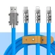 Кабель-тройник для быстрой зарядки Type-C/Lightning(IPhone)/Micro-usb 120w 6A (120 см) голубой, USB 3в1 - изображение 3