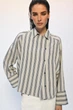 Смугаста сорочка zw collection оверсайз Zara 9479/008 M Бежева (09479008091М) - изображение 1