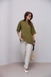 В'язана кофта oversize з коротким рукавом - хакі колір, ONE SIZE - зображення 3