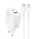 Сетевое зарядное устройство hoco. CS112A Lounge, PD30W/QC3.0, 2 порта USB-A и Type-C, быстрая зарядка 30W, кабель Type-C to Type-C в комплекте White - изображение 1