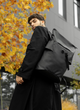 Городской водоотталкивающий городской рюкзак-ролтоп Sambag RollTop из экокожи Черный - изображение 5
