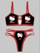Комплект женского белья Хелоу Кити Топ и трусики Hello Kitty Lingerie Set Аниме Санрио Y2K тренд (черно-красный) M - изображение 1