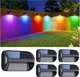 Солнечные LED светильники для забора BUCASA TDL013 4 шт RGB, водонепроницаемые, 8 режимов, настенные садовые лампы - изображение 1