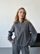 Флисовый тонкий спортивный термо костюм детский для девочки (кофта и джогеры) из двустороннего флиса 80-86 графит (темно-серый) - изображение 8