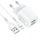 Мережевий зарядний пристрій HOCO N8 Briar dual port charger Lightning cable 12W White - изображение 2