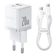 Зарядний пристрій Baseus Palm Fast Charger 20W Мережевий адаптер Type-C/USB зі швидкою зарядкою QC3.0/PD3.0 та кабелем Type-C to Type-C 60W, Білий - зображення 1