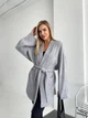 Жіночий кардиган з поясом з ангори 1681, сірий, one size - изображение 1